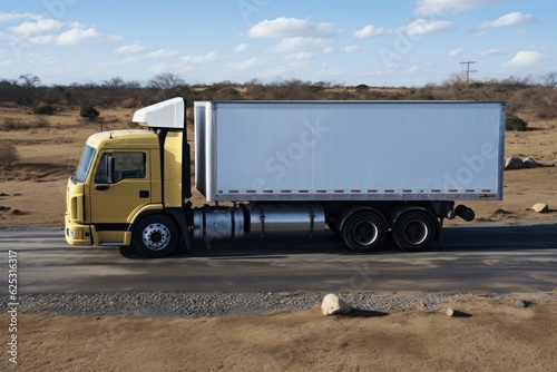 Cargo Truck Illustration with a Copy Space. Cargo Truck. Semi Truck. Truck with Container on Road, Cargo Transportation Concept. Logistic Company. Made With Generative AI. 