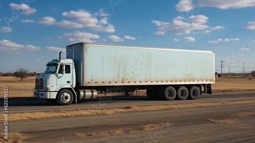 Cargo Truck Illustration with a Copy Space. Cargo Truck. Semi Truck. Truck with Container on Road, Cargo Transportation Concept. Logistic Company. Made With Generative AI.  