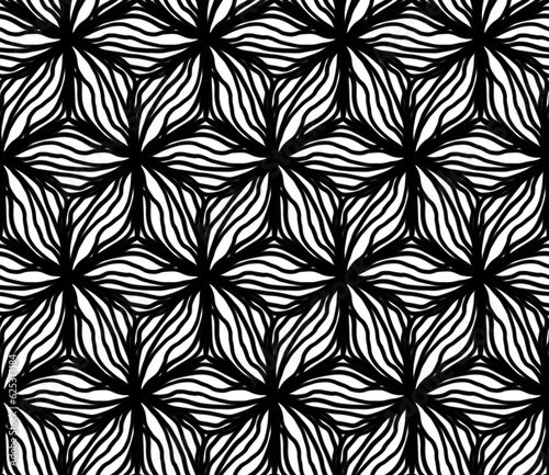 Black Flowers on White Background Seamless Pattern 