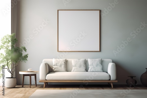 Empty illustration picture frame mock-up on a wall  3d interior design