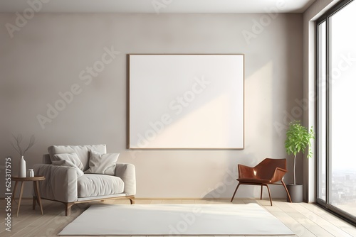 Empty illustration picture frame mock-up on a wall  3d interior design