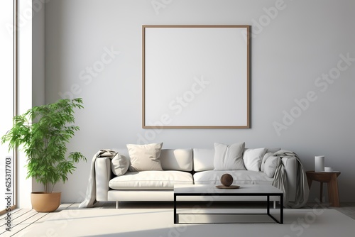 Empty illustration picture frame mock-up on a wall, 3d interior design