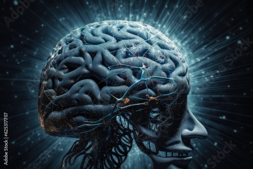 Brain anatomy, autism spectrum disorder (ASD), ADHD, and neurodevelopmental disorders studies, Artificial Intelligence created 3D render