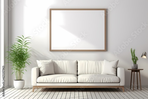 Empty illustration picture frame mock-up on a wall, 3d interior design