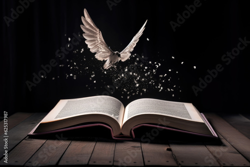 An open book with bookmark flying out of it.  © Roman