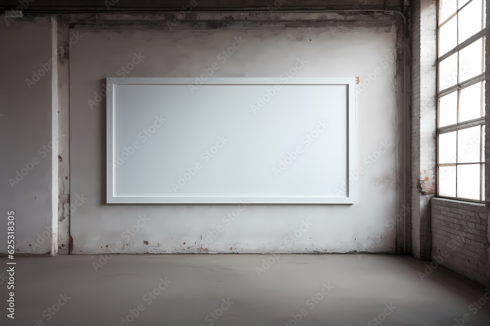Empty illustration picture frame mock-up on a wall, 3d interior design Empty illustration picture frame mock-up on a wall, 3d interior design