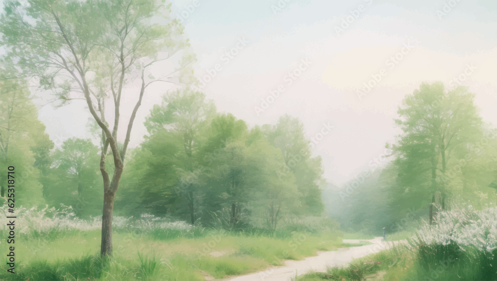 Obraz premium 水彩で描いた高原の風景 Generative AI