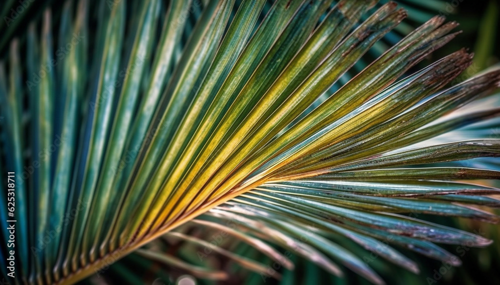 Obraz premium Vibrant palm fronds in a row, decorating tropical paradise generated by AI