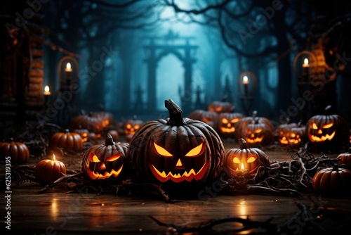 Behold the Chilling Realism of this Halloween Background. With Hyper-Realistic Details and Ample Copy Space, it Sets the Stage for Frightening and Captivating Designs. AI Generated