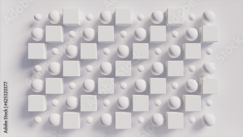 3d illustration of gray cubes and circles on wall, use for textures and image background
