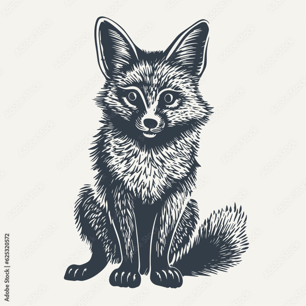 Fototapeta premium Fox standing. Vintage woodcut engraving style vector illustration.