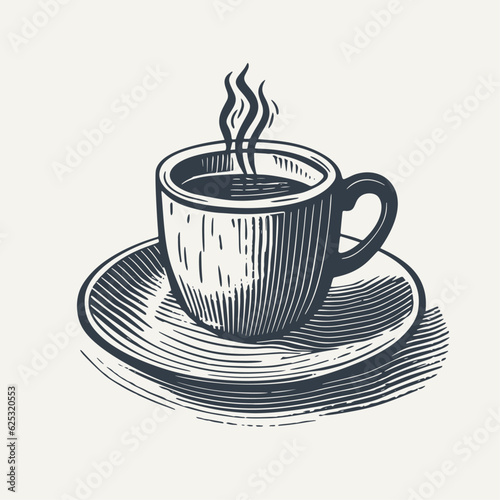 Cup of hot drink. Vintage woodcut engraving style vector illustration.