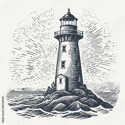 Lighthouse. Vintage engraving style vector illustration.