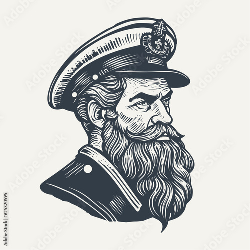 Logo symbol of captain. Vintage woodcut engraving style vector illustration.