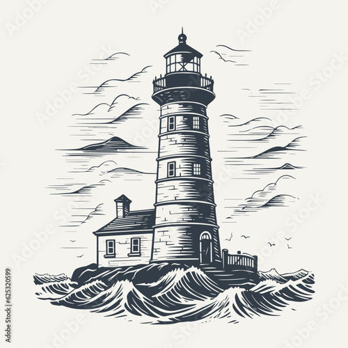 Lighthouse. Vintage engraving style vector illustration.