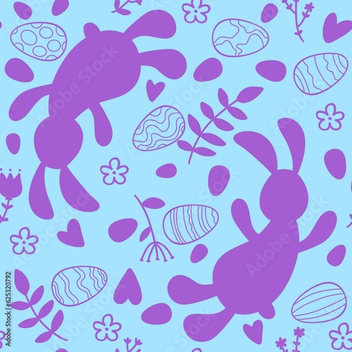 Easter rabbit seamless cartoon bunnies and eggs pattern for wrapping paper and fabrics and kids clothes print