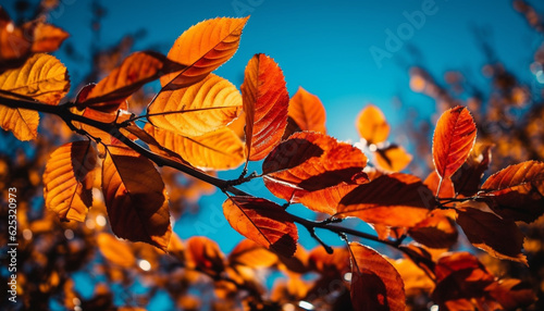 Vibrant autumn foliage on multi colored maple tree in forest landscape generated by AI