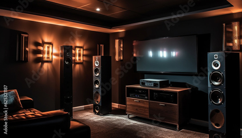 Elegant modern apartment with luxurious audio equipment and shiny decor generated by AI © djvstock