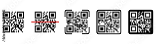 QR code scan vector black icon. Digital QR code scanning. QR code scanning for smartphone. QR code for payment. QR code scan icons for smartphone on white background eps10