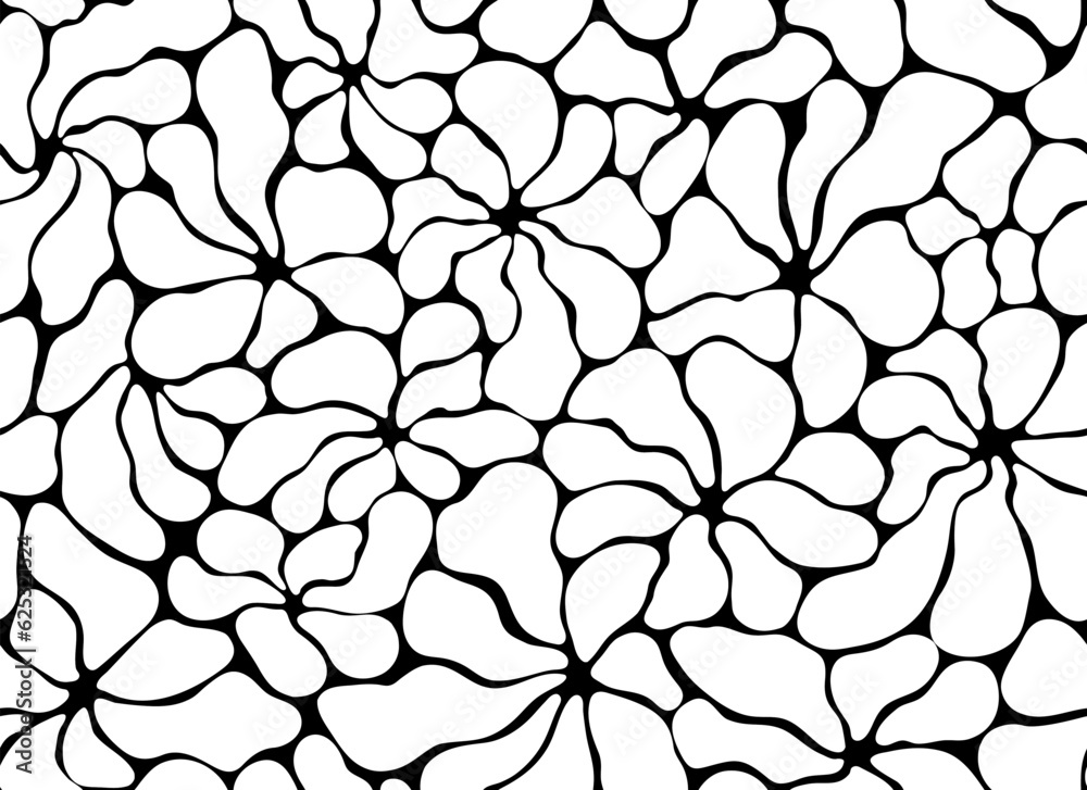 Black and white botanical seamless pattern with free abstract organic shapes. Matisse flower art endless background. Contemporary home textile, bedding, package. 
