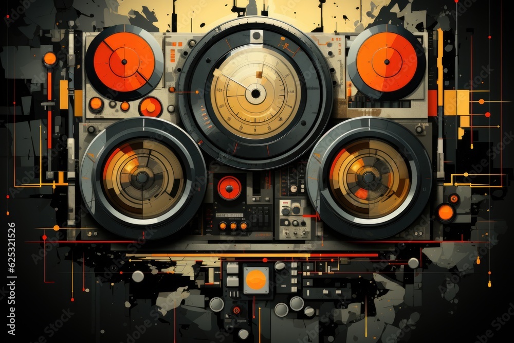 Fototapeta premium A digital illustration of a stereo system. Generative AI.