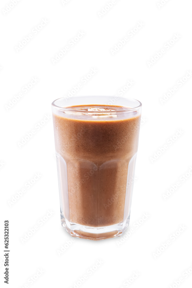 Coffee banana smoothie in a glass on a white isolated background Coffee banana smoothie in a glass on a white isolated background