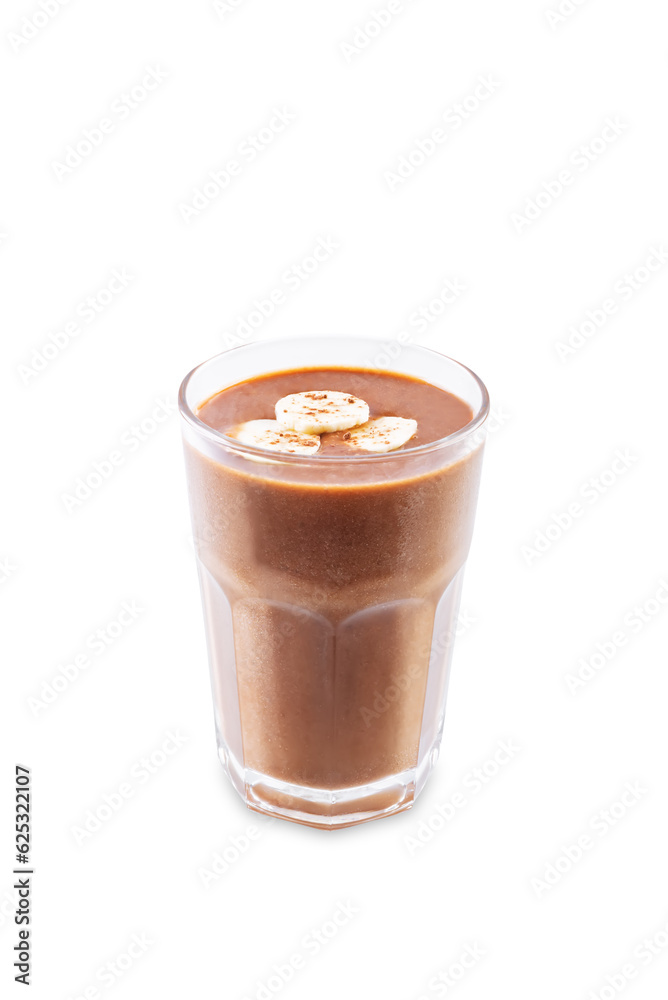 Coffee banana smoothie in a glass on a white isolated background Coffee banana smoothie in a glass on a white isolated background
