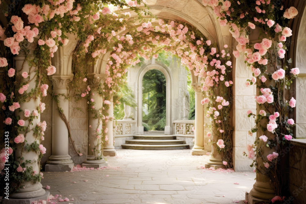 Romantic Archway Filled with Pink Roses 