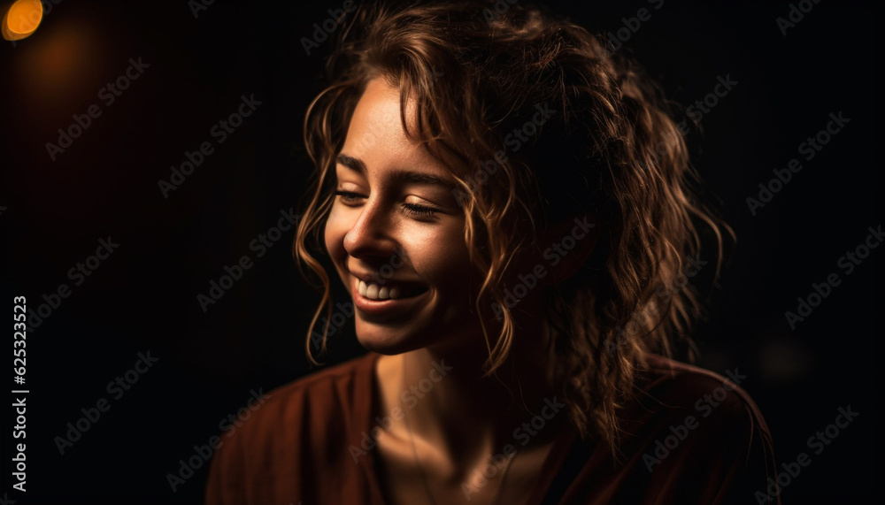 Young adult woman with brown hair smiling for headshot portrait generated by AI Young adult woman with brown hair smiling for headshot portrait generated by AI