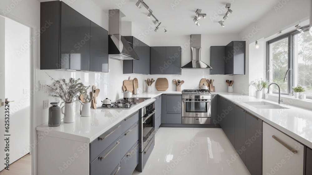 Fototapeta premium Sleek Simplicity: Step into the Scandinavian Modern Kitchen of Your Dreams!