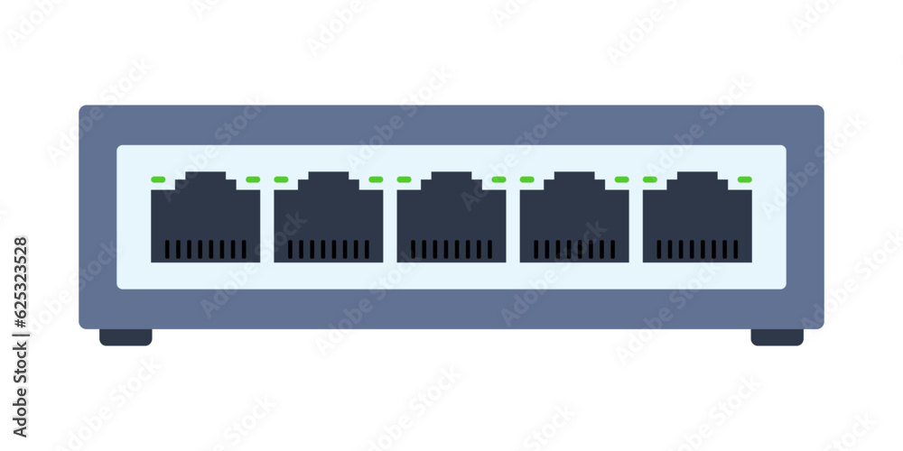 Network Switch Vector Illustration. LAN router isolated background. Ethernet ports Local area connector for scheme, structure, plan, poster Network Switch Vector Illustration. LAN router isolated background. Ethernet ports Local area connector for scheme, structure, plan, poster