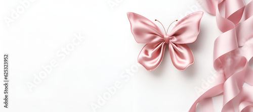  Banner with butterfly and ribbons from atlas on white background.  © Aija