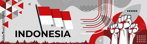 Indonesia national day banner, flag colors background and geometric abstract modern red white design. Indonesian flag independence day corporate business theme. Bali Jakarta Vector Illustration.