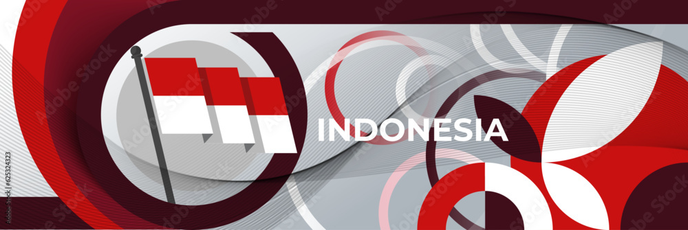 Indonesia national day banner, flag colors background and geometric