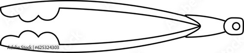 Barbecue kitchen tongs, kitchen cooking tool - vector line art picture for coloring book, sign or logo. Outline. Tongs BBQ for icon or sign