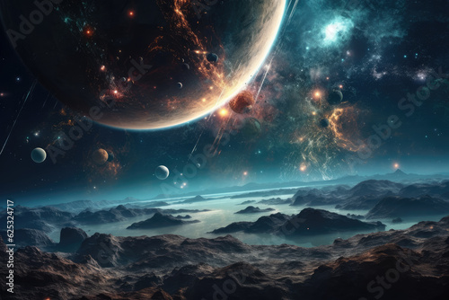 Abstract scientific background - planets in space, nebula and stars. Elements of this image furnished by NASA