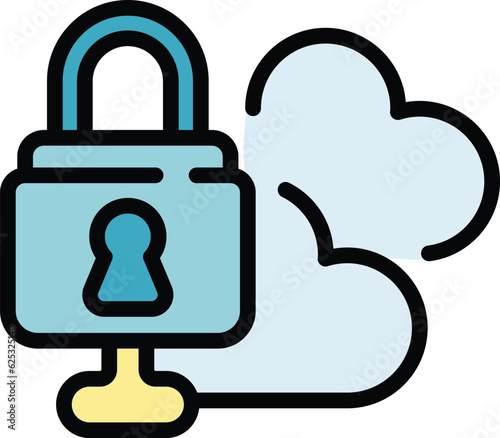 Data cloud key icon outline vector. Stop fraud. Cyber money color flat