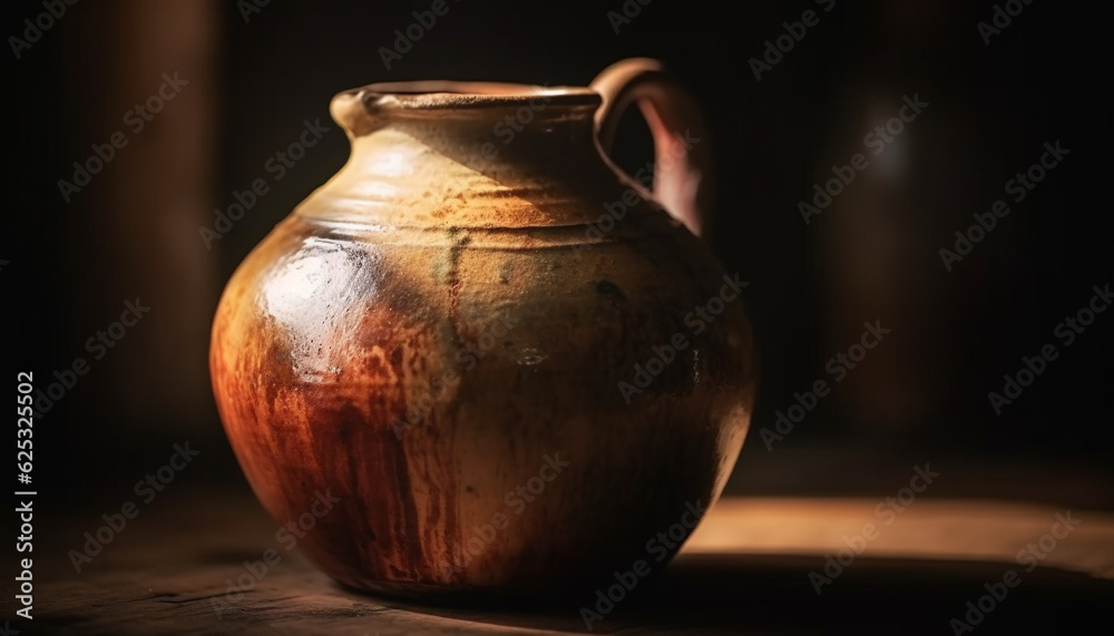 Antique earthenware pottery jug, a rustic craft product for decoration generated by AI Antique earthenware pottery jug, a rustic craft product for decoration generated by AI