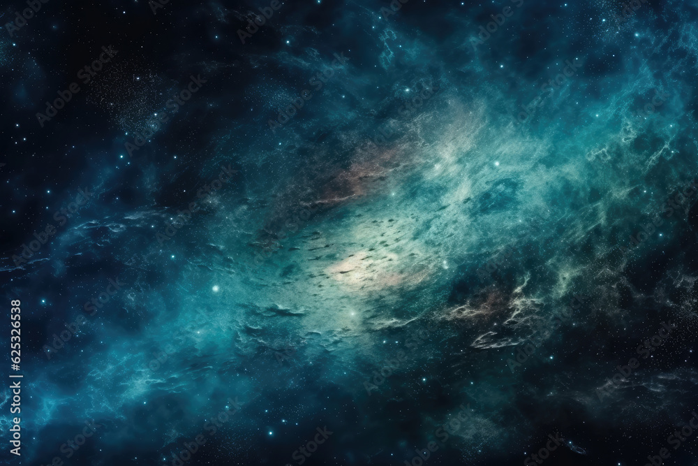 Blue bright galaxy panorama, abstract cosmic space background, artistic