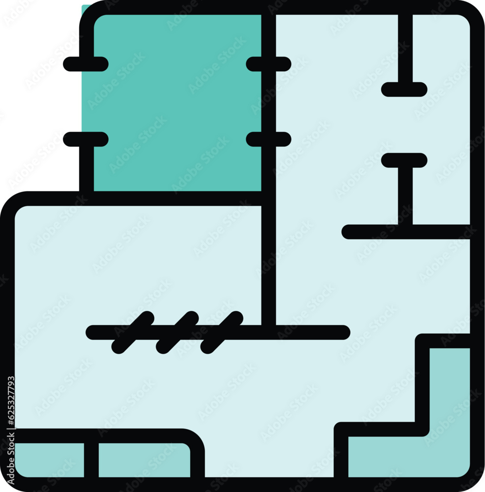Apartment plan icon outline vector. City building. House facade color flat Apartment plan icon outline vector. City building. House facade color flat