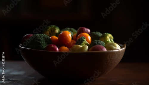 Fresh vegetable salad on wooden table  healthy eating with variation generated by AI