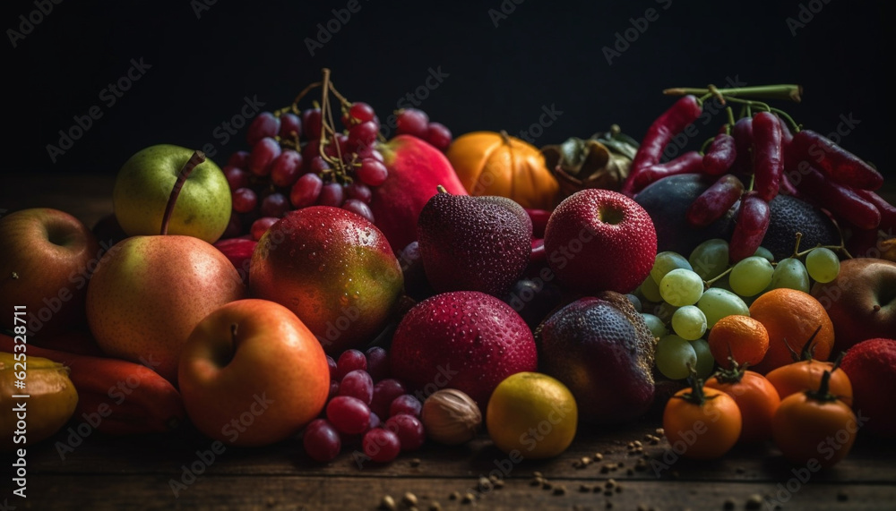 Abundance of juicy, ripe fruit in large bowl on table generated by AI
