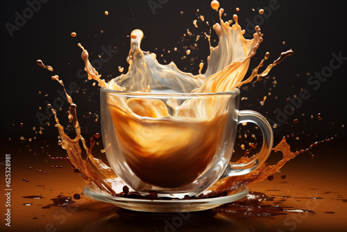 Coffee splash in transparent cup close-up