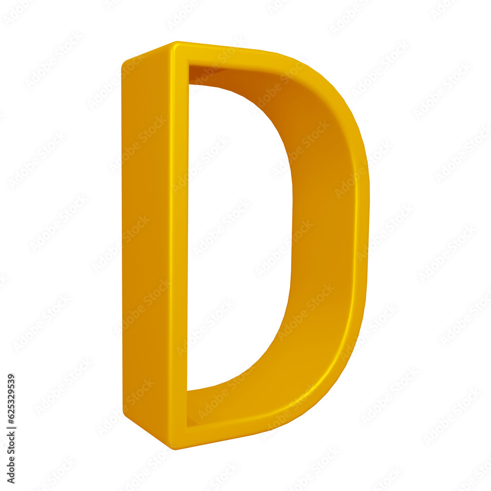 3D golden alphabet letter d for education and text concept 3D golden alphabet letter d for education and text concept