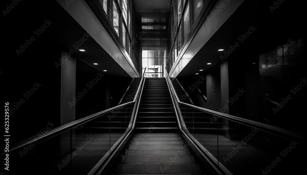 Futuristic corridor with modern staircase and vanishing point perspective generated by AI