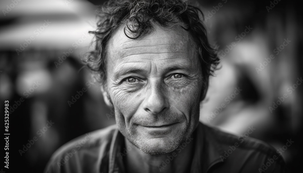Smiling senior man with gray hair looking at camera outdoors generated by AI Smiling senior man with gray hair looking at camera outdoors generated by AI