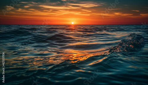 Vibrant sunset over tranquil water, reflecting the beauty of nature generated by AI