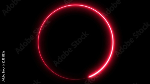 Circle shape frame pink color glowing fluorescent neon lights on black screen. 3d rendering.