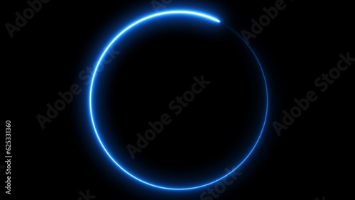 Circle shape frame blue color glowing fluorescent neon lights on black screen. 3d rendering.