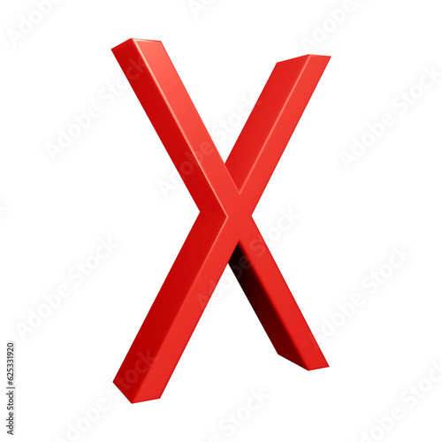 3D red alphabet letter x for education and text concept